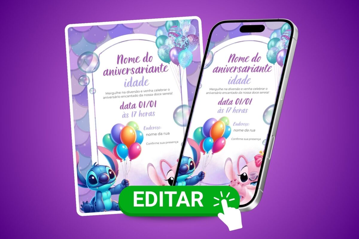 Convite de Aniversário Stitch para Editar