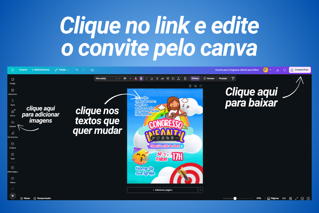 Convite para Congresso Infantil para Editar