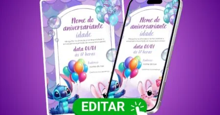 Convite de Aniversário Stitch para Editar no Canva