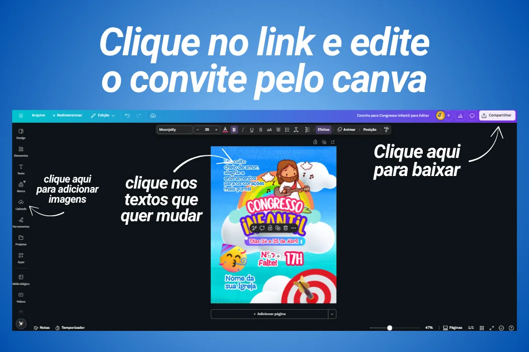 Convite para Congresso Infantil para Editar